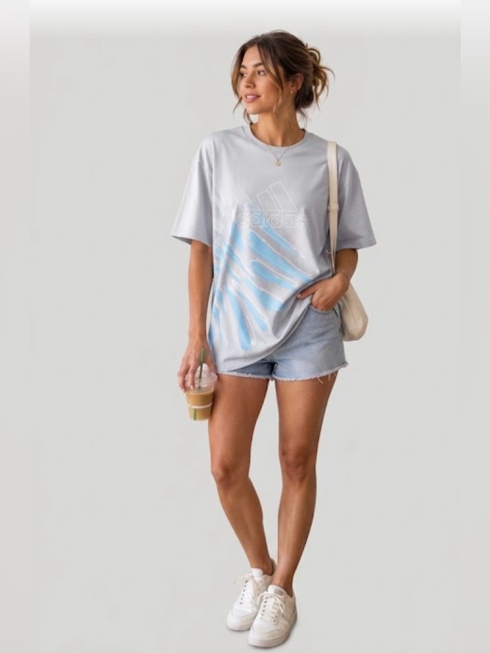 Adidas Light Gray Tee with Blue Graphic. Size M.